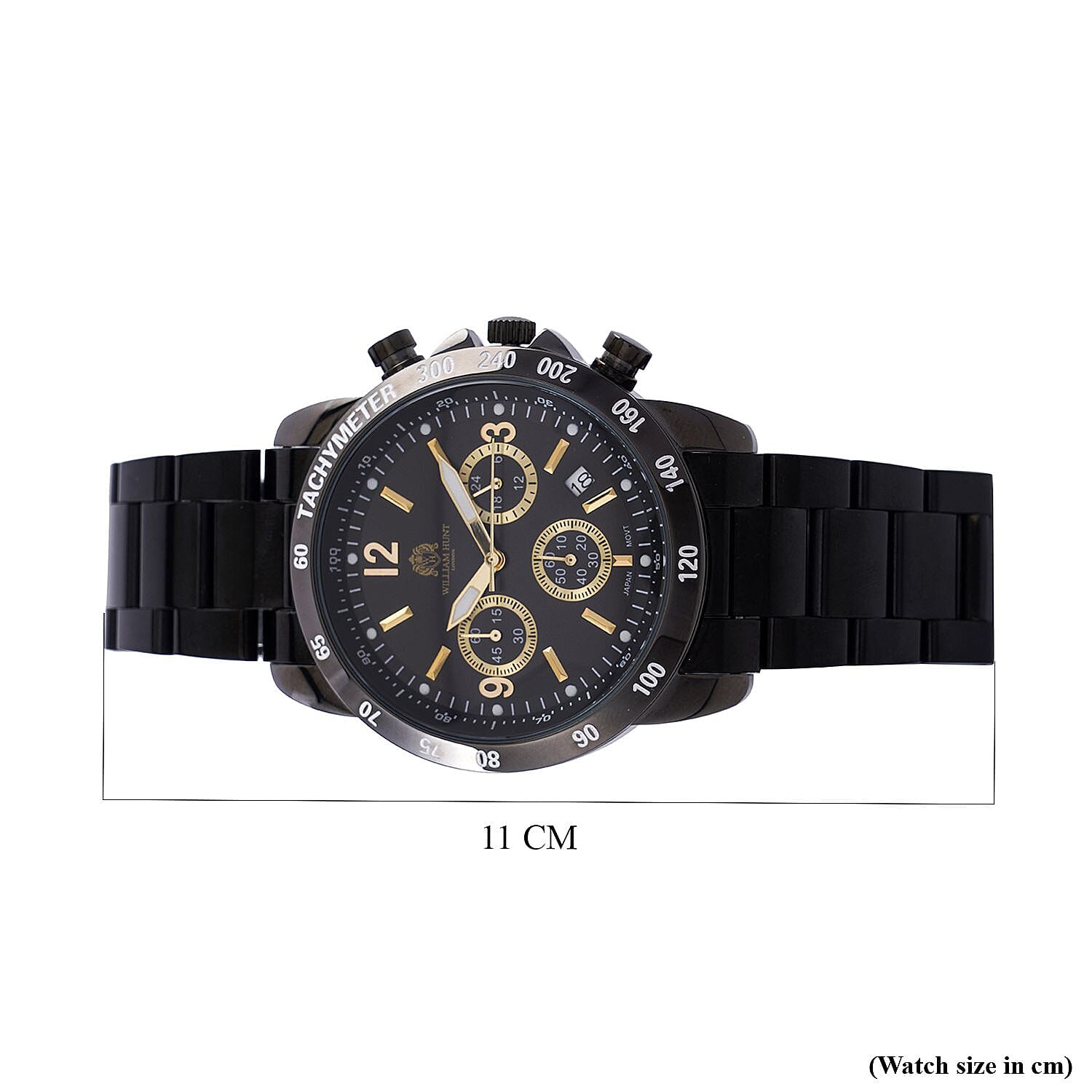 William Hunt Designer Watch with fully functional Chronograph Water Resistant Black Dial with Luminous Hour Markers and watch Hands with Black Metallic Strap 7188703 7