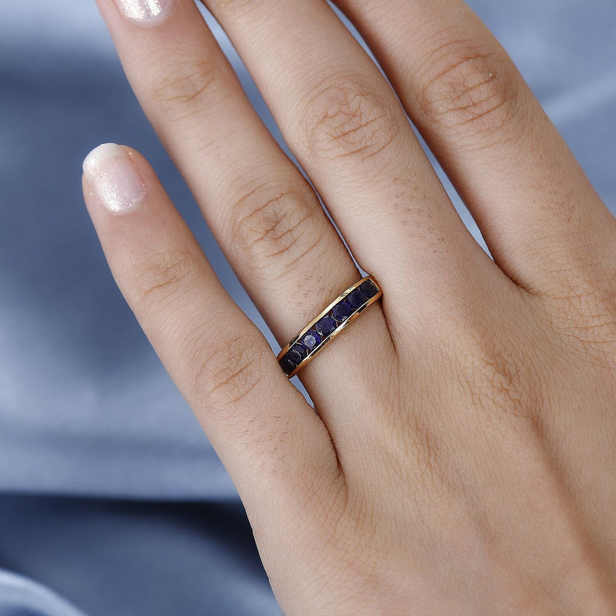 Masoala Sapphire Half-Eternity Band Ring in 14K Yellow Gold Overlay Sterling Silver 1.30 Ct 7800674 2
