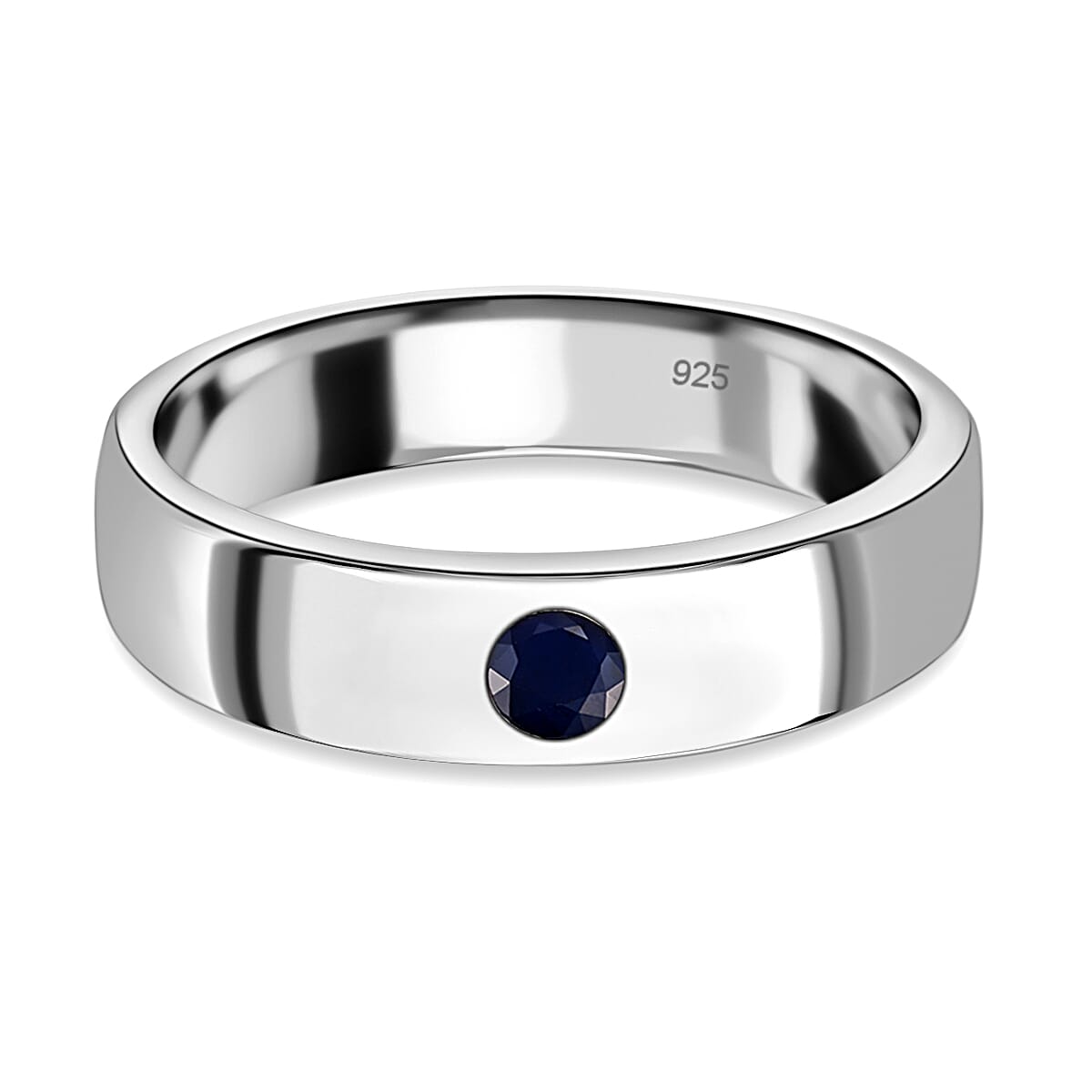 Masoala Sapphire (FF) Solitaire Wedding Band Ring in Platinum Overlay Sterling Silver 3731953 0