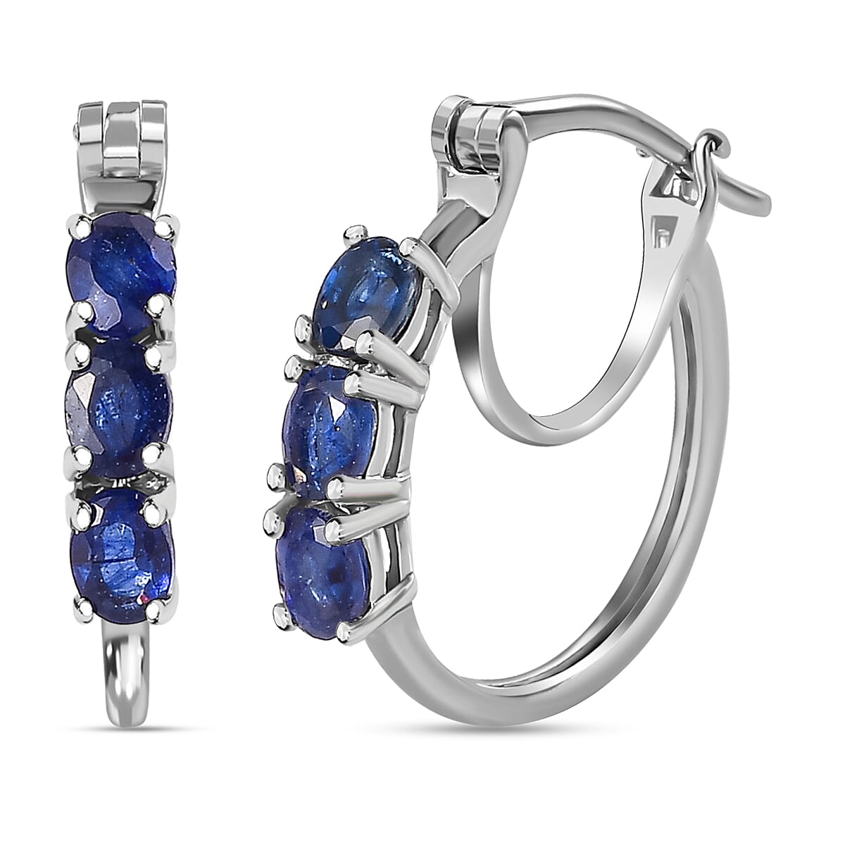 Fissure Filled Blue Sapphire Hoop Earrings in Platinum Overlay Sterling Silver 1.608  Ct. 7711462 0