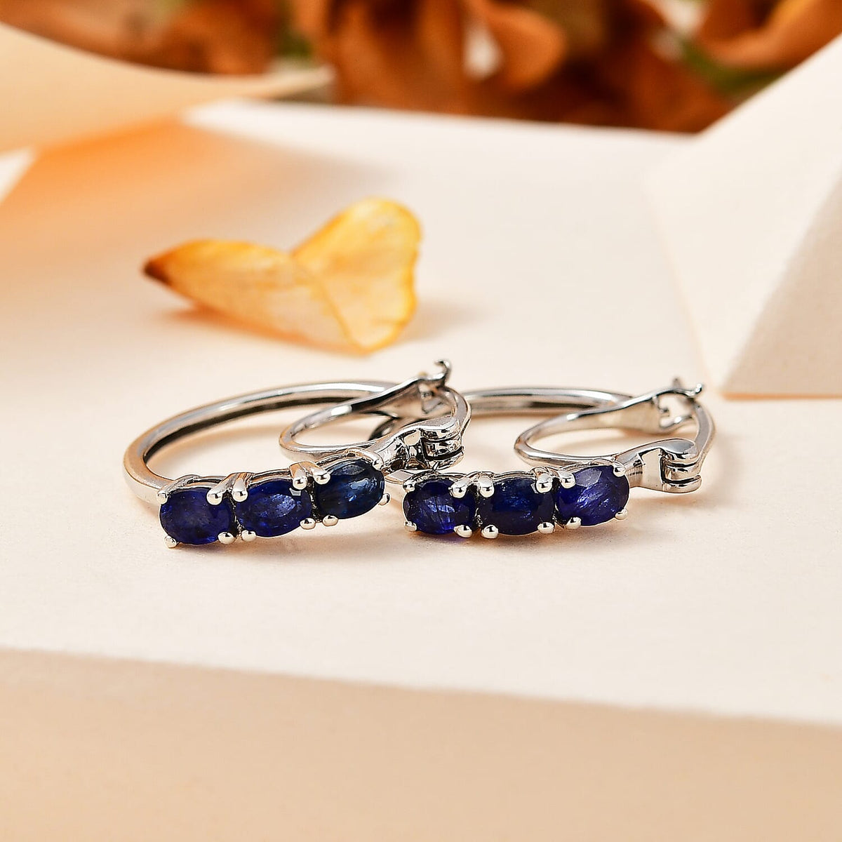 Fissure Filled Blue Sapphire Hoop Earrings in Platinum Overlay Sterling Silver 1.608  Ct. 7711462 1