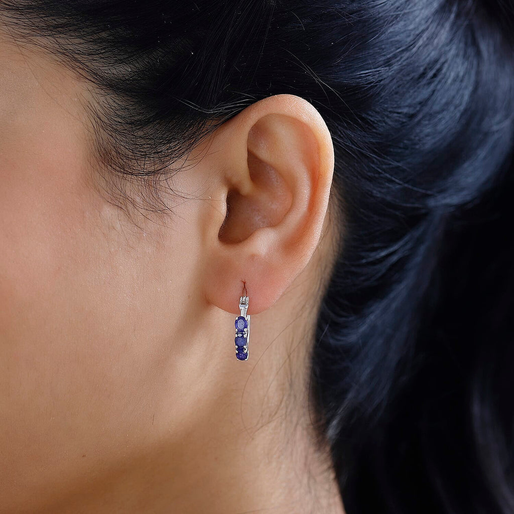 Masoala Sapphire Hoop Earrings in Platinum Overlay Sterling Silver  1.60 Ct.
