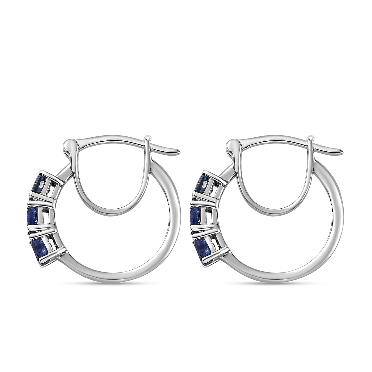 Fissure Filled Blue Sapphire Hoop Earrings in Platinum Overlay Sterling Silver 1.608  Ct. 7711462 3