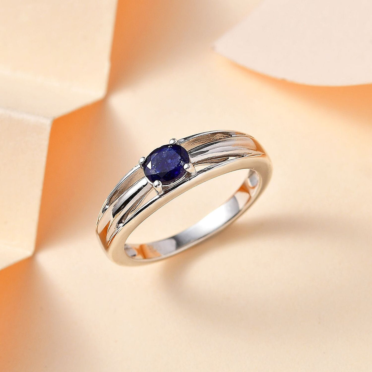 Fissure Filled Blue Sapphire  Fancy Ring in Platinum Overlay Sterling Silver 0.56 ct  0.532  Ct. 7774156 1