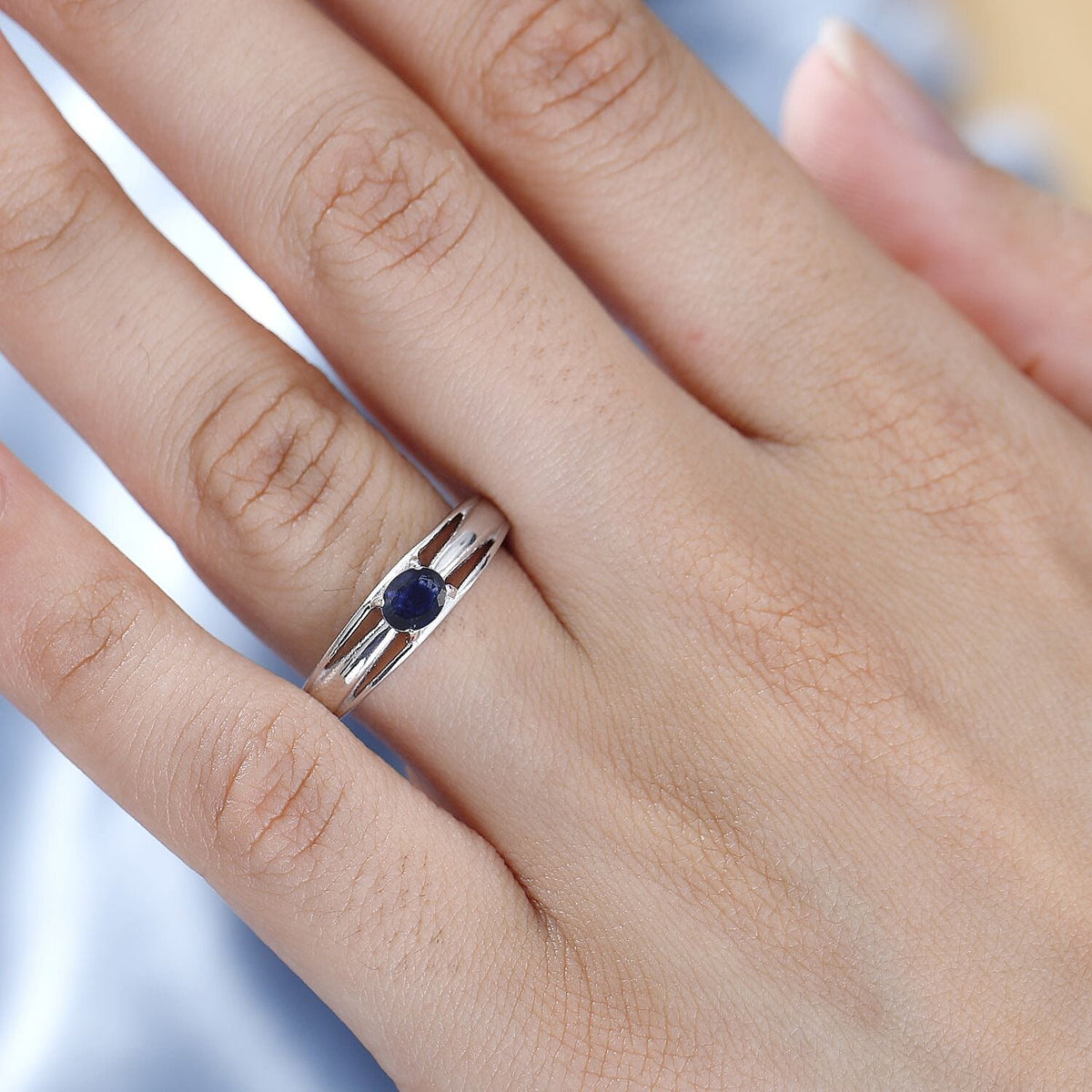 Fissure Filled Blue Sapphire  Fancy Ring in Platinum Overlay Sterling Silver 0.56 ct  0.532  Ct. 7774156 2