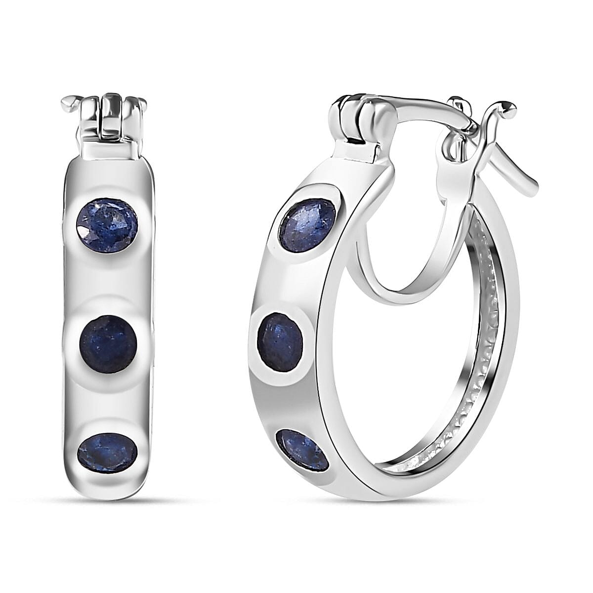 Fissure Filled Blue Sapphire Hoop Earrings in Platinum Overlay Sterling Silver 7803369 0