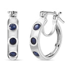 SEPTEMBER BIRTHSTONE - Blue Sapphire Hoop Earrings in Platinum Overlay Sterling Silver