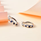 SEPTEMBER BIRTHSTONE - Blue Sapphire Hoop Earrings in Platinum Overlay Sterling Silver
