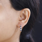 SEPTEMBER BIRTHSTONE - Blue Sapphire Hoop Earrings in Platinum Overlay Sterling Silver