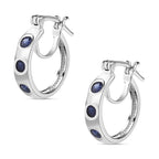 SEPTEMBER BIRTHSTONE - Blue Sapphire Hoop Earrings in Platinum Overlay Sterling Silver