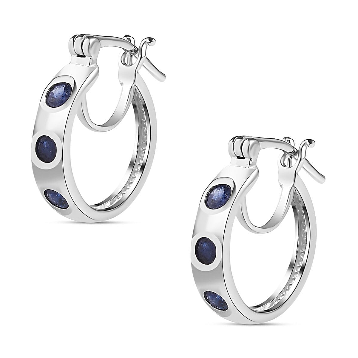 Fissure Filled Blue Sapphire Hoop Earrings in Platinum Overlay Sterling Silver 7803369 4