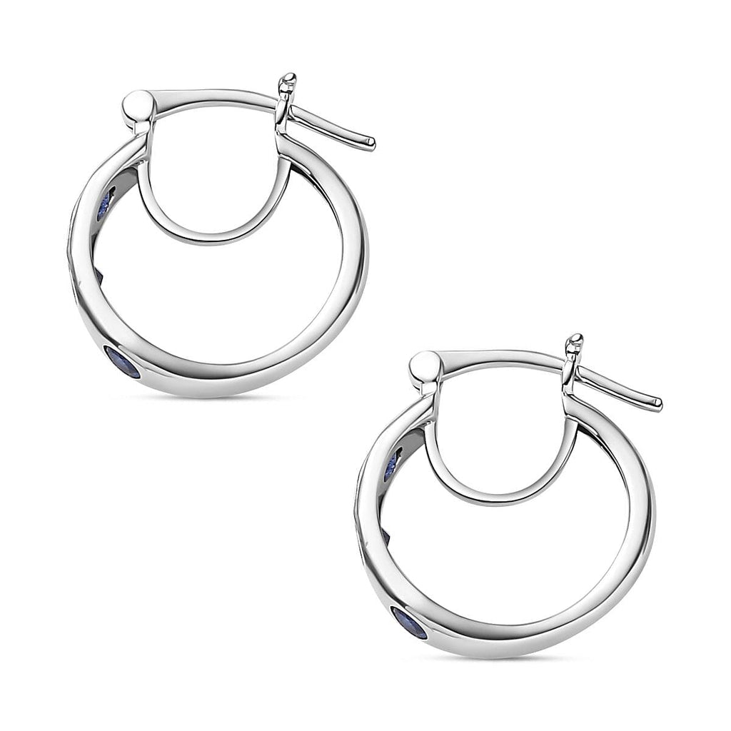SEPTEMBER BIRTHSTONE - Blue Sapphire Hoop Earrings in Platinum Overlay Sterling Silver