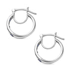 SEPTEMBER BIRTHSTONE - Blue Sapphire Hoop Earrings in Platinum Overlay Sterling Silver