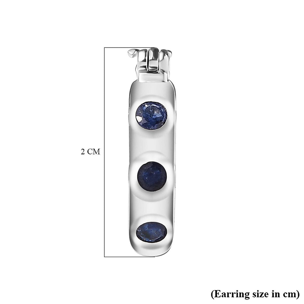 SEPTEMBER BIRTHSTONE - Blue Sapphire Hoop Earrings in Platinum Overlay Sterling Silver