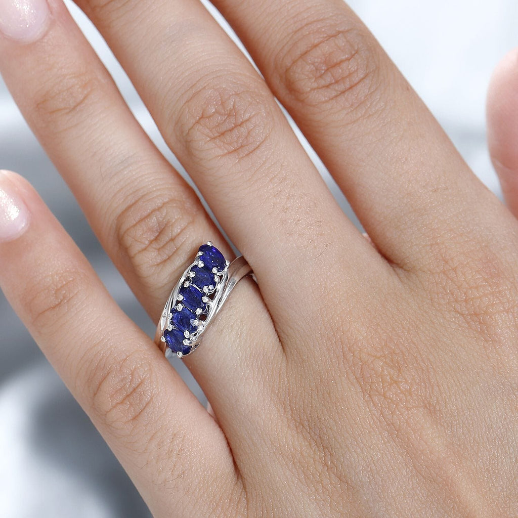 Masoala Sapphire 5 Stone Bypass Ring in Platinum Overlay Sterling Silver 1.70 Ct