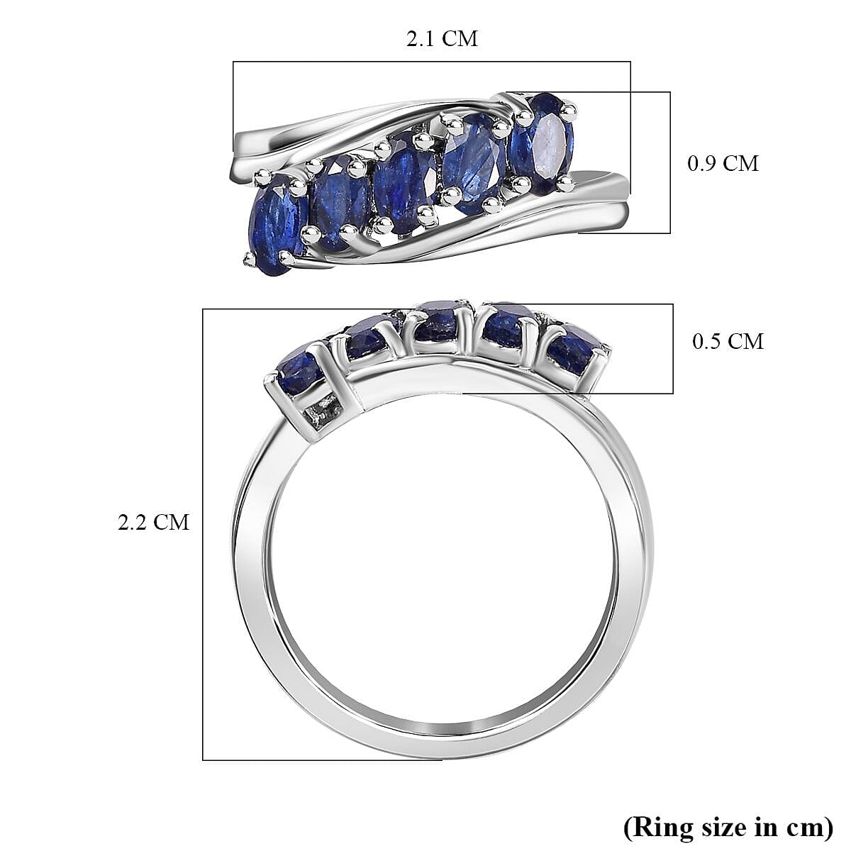 Masoala Sapphire 5-Stone Bypass Ring in Platinum Overlay Sterling Silver 1.70 Ct 7768548 5