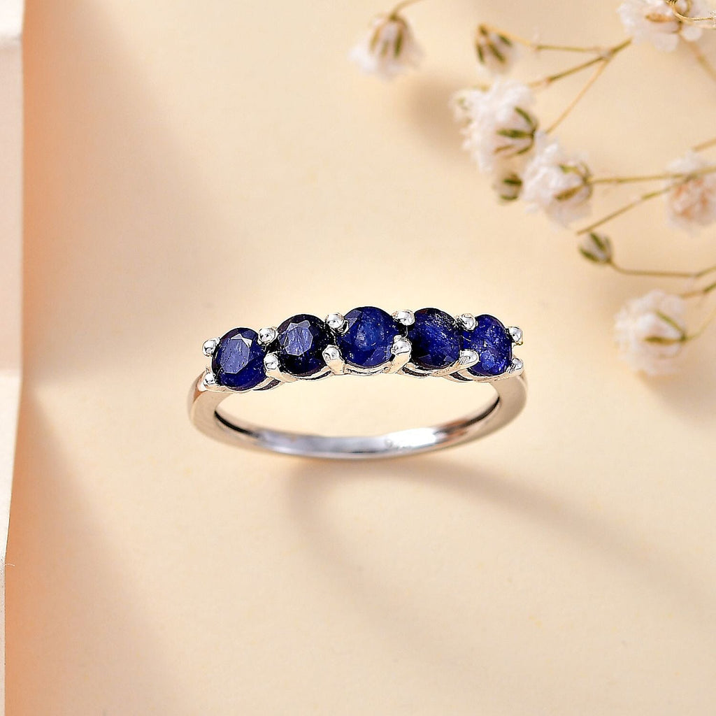 Blue Sapphire  Ring in Platinum Overlay Sterling Silver 1.480  Ct.