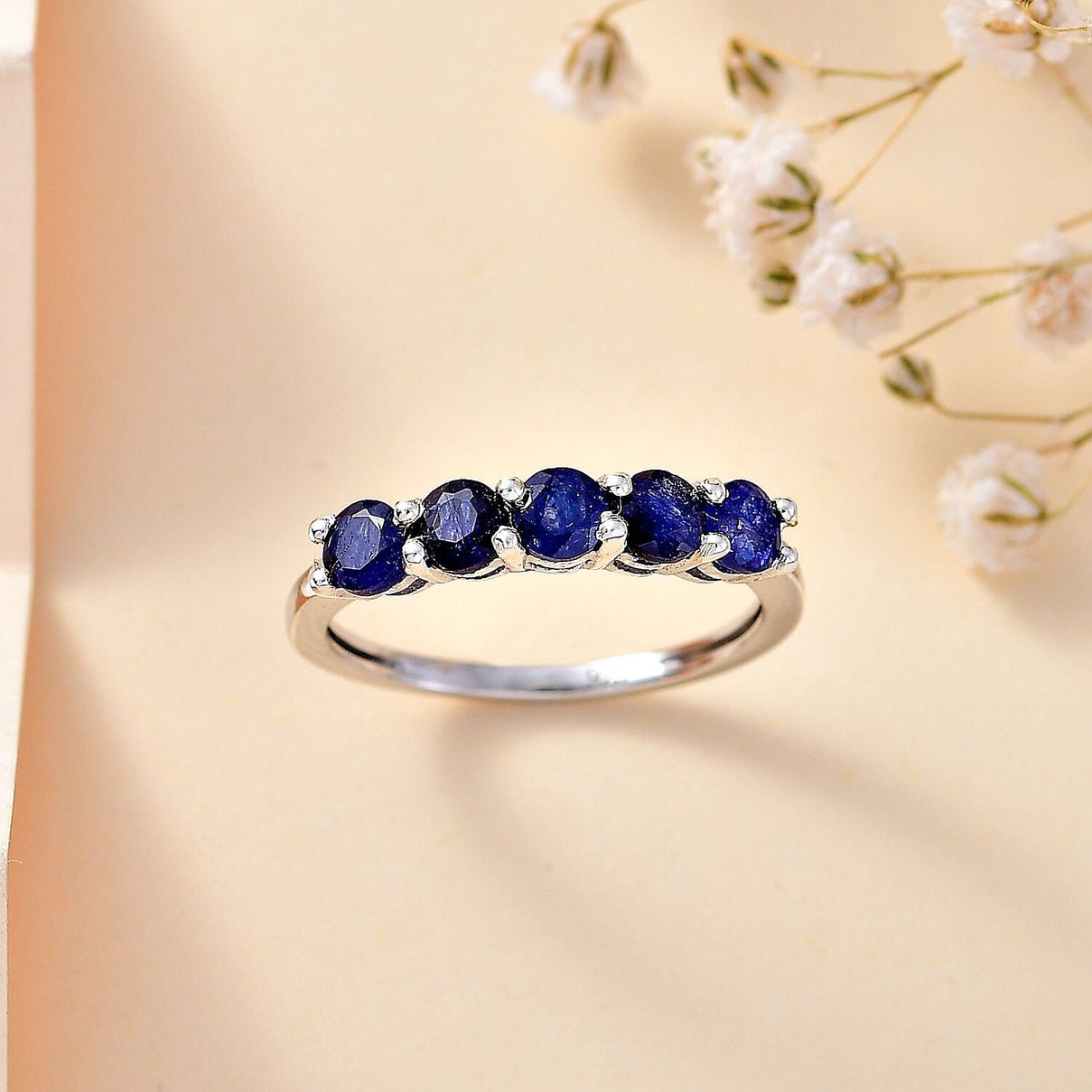 Blue Sapphire  Ring in Platinum Overlay Sterling Silver 1.480  Ct. 7795739 1