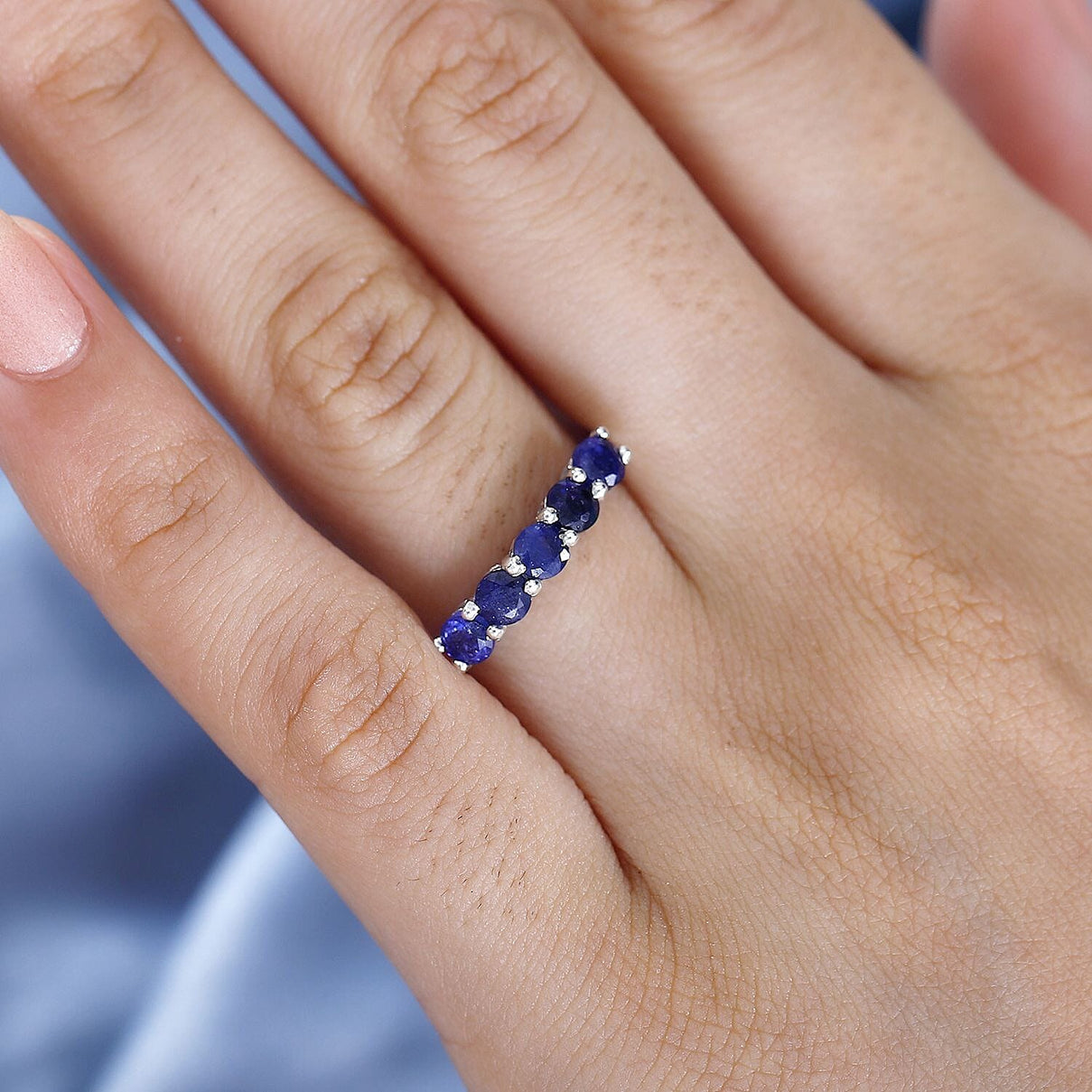 Blue Sapphire  Ring in Platinum Overlay Sterling Silver 1.480  Ct. 7795739 2