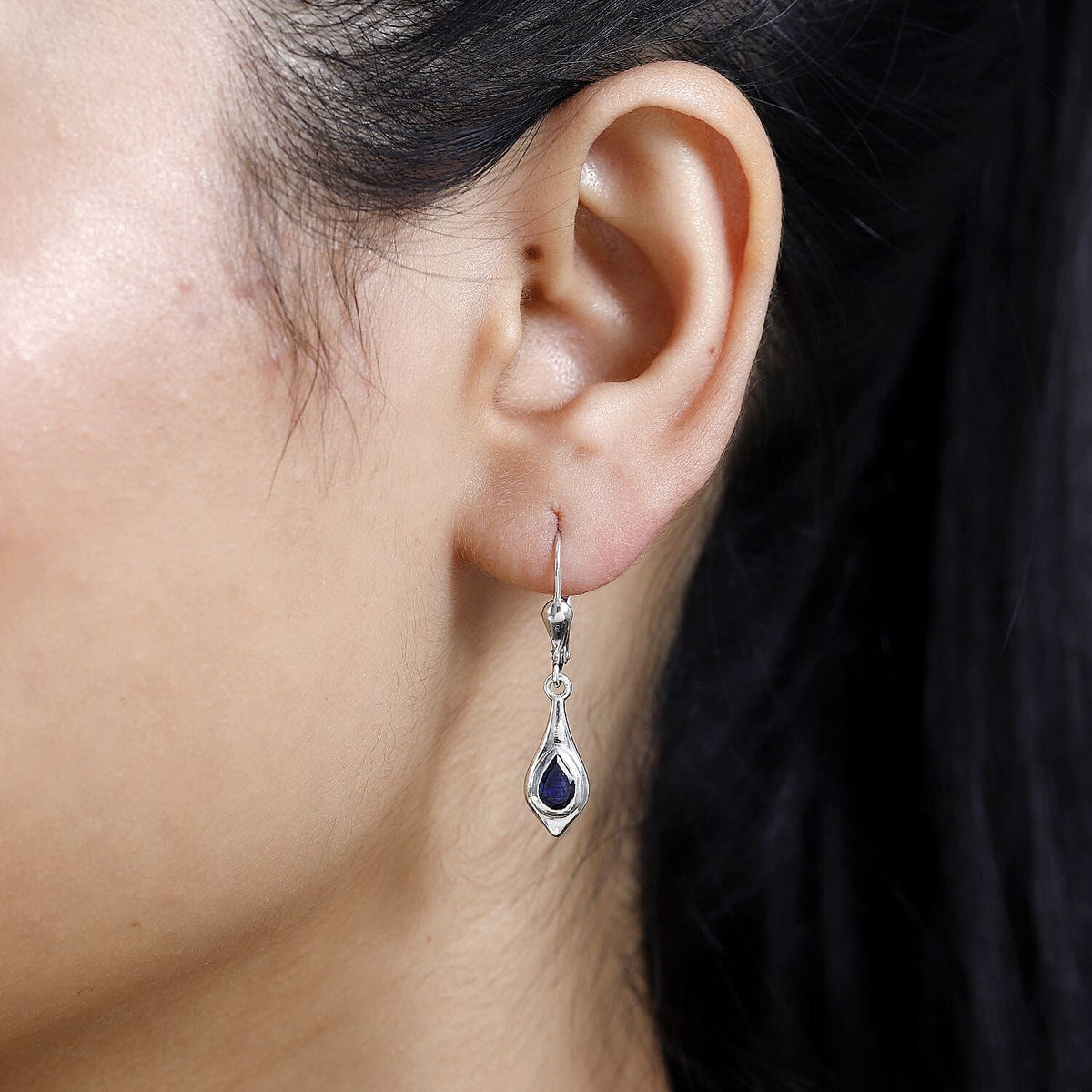 Blue Sapphire Solitaire Earrings in Platinum Overlay Sterling Silver 1.15 Ct 7768565 2