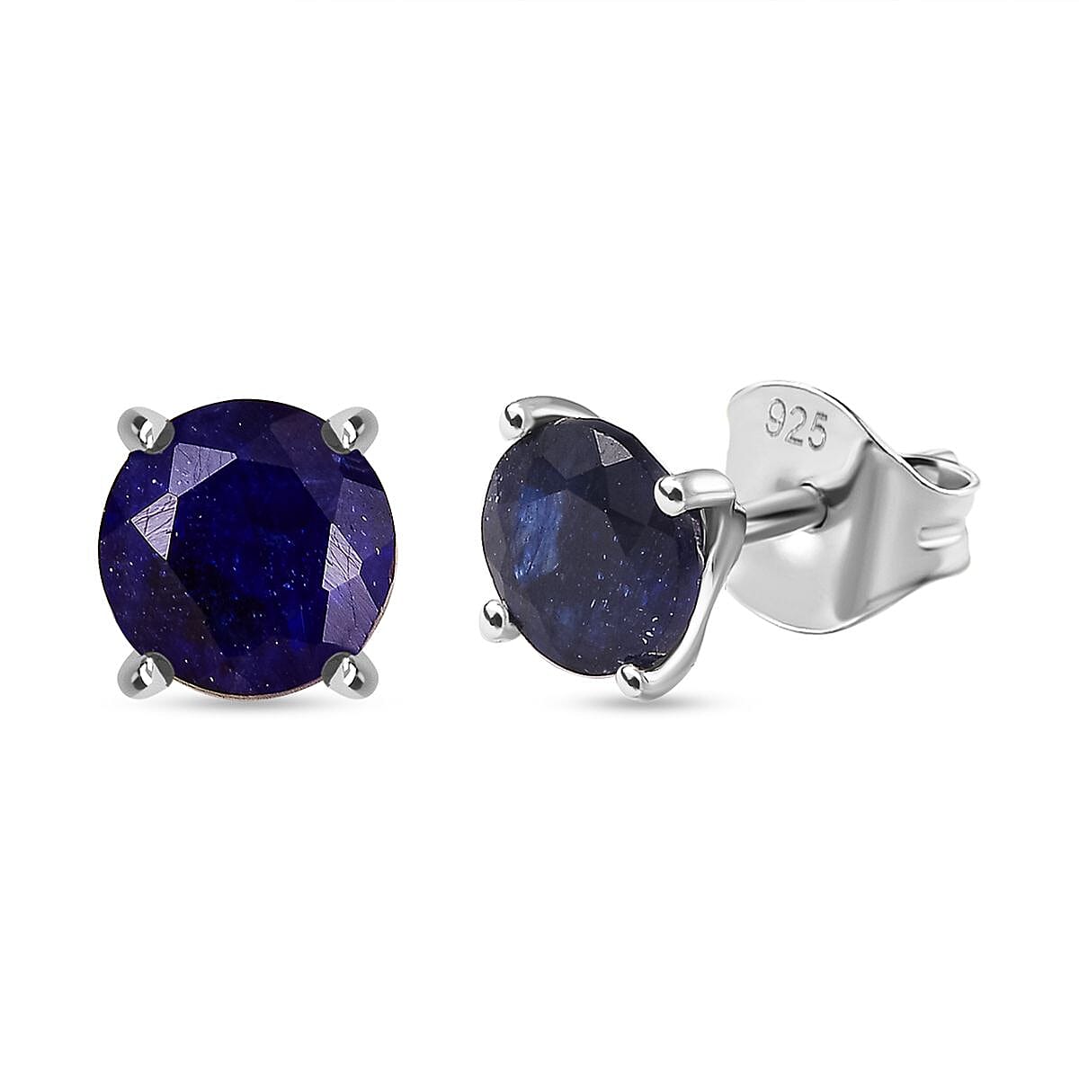 Fissure Filled Blue Sapphire  Solitaire Stud Push Post Earrings in Platinum Overlay Sterling Silver 2.314  Ct. 7767533 0
