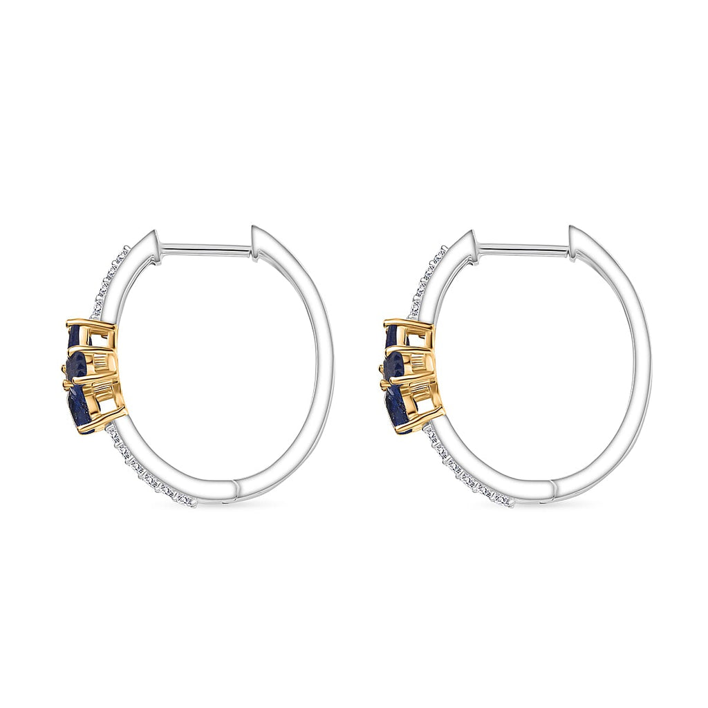 Fissure Filled Blue Sapphire , White Zircon Fancy Earring  Sterling Silver 1.95 ct  2.536  Ct.