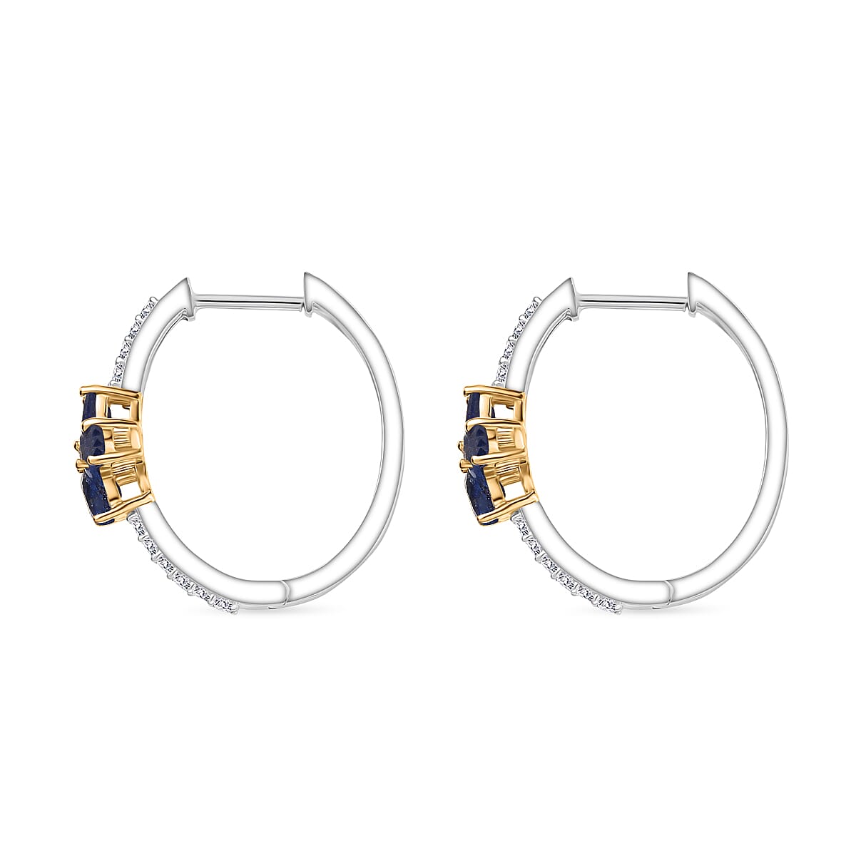 Fissure Filled Blue Sapphire, White Zircon Floral Hoop Earring in Sterling Silver 2.53 Ct. 8124552 4
