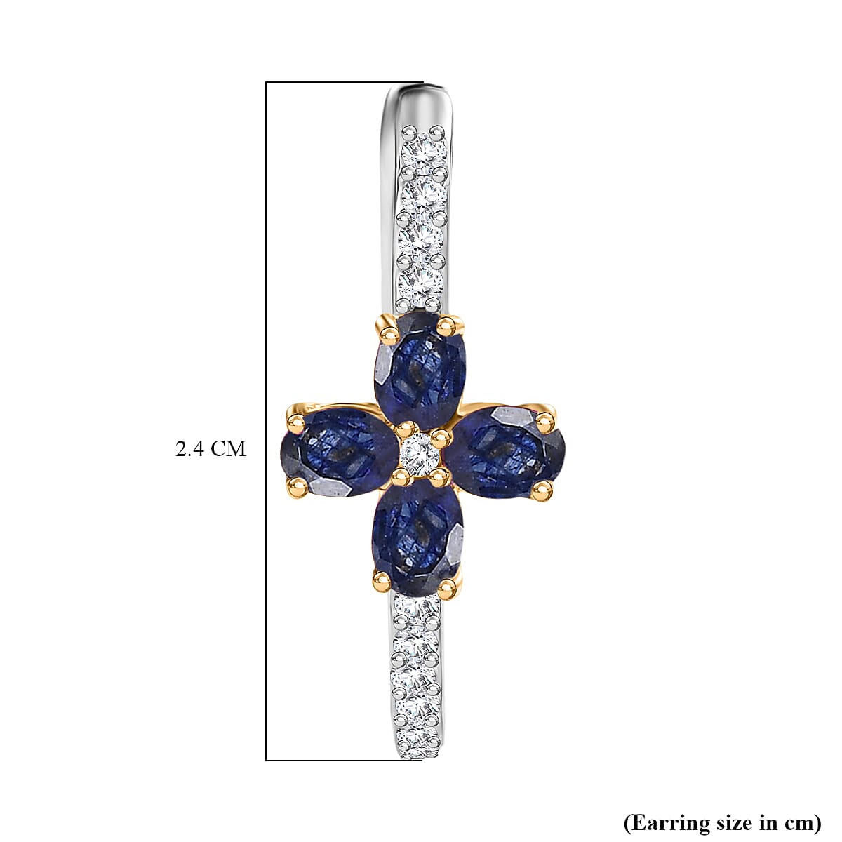 Fissure Filled Blue Sapphire, White Zircon Floral Hoop Earring in Sterling Silver 2.53 Ct. 8124552 5