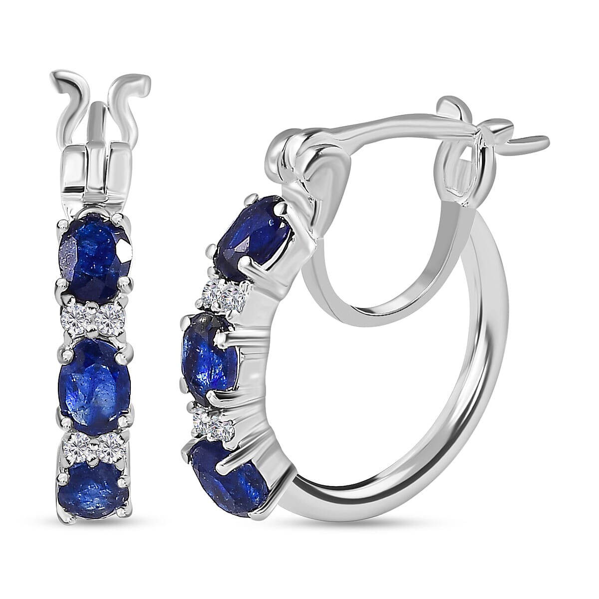 Blue Sapphire and Natural Zircon Hoop Earrings in Sterling Silver 1.74 Ct. 7547745 0