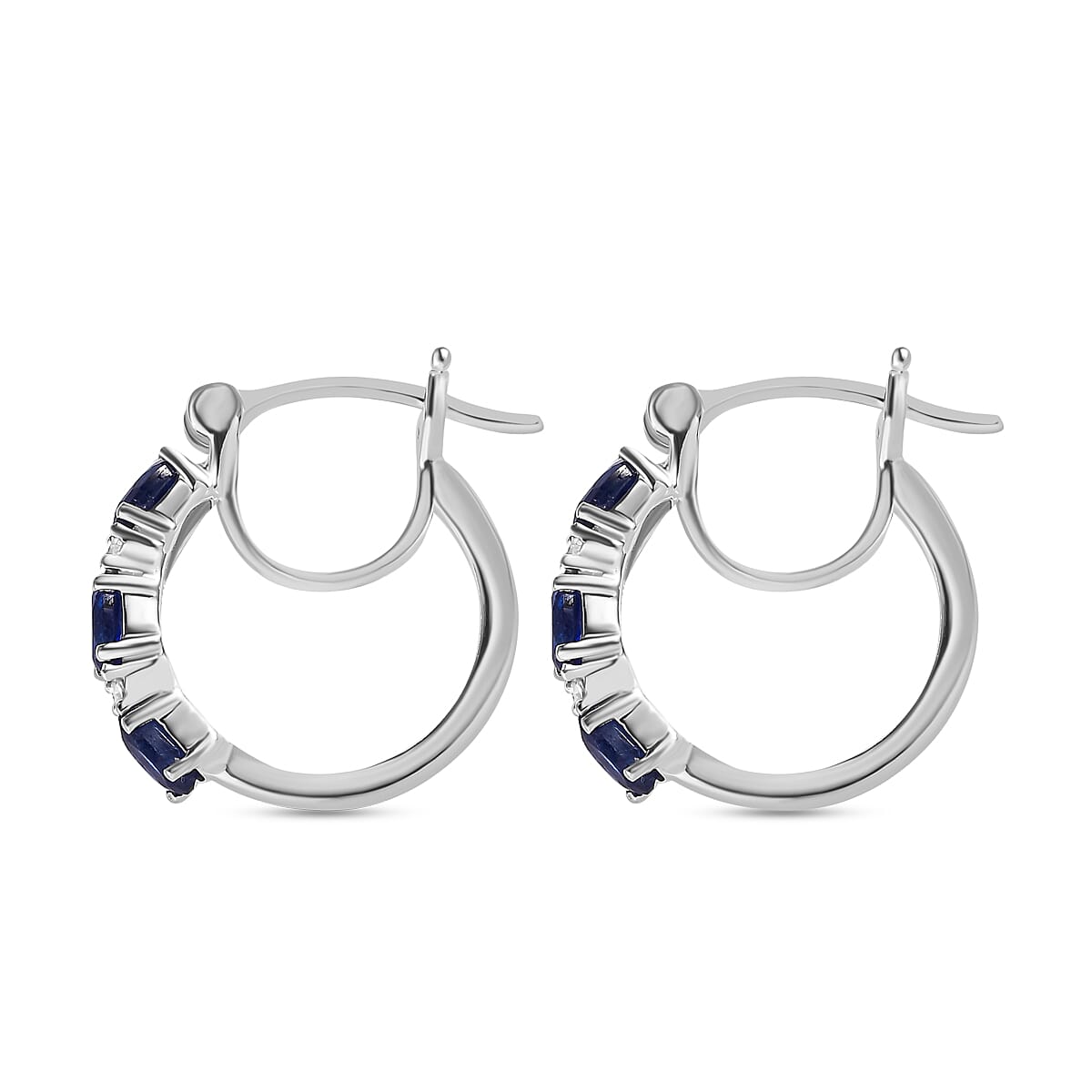 Blue Sapphire and Natural Zircon Hoop Earrings in Sterling Silver 1.74 Ct. 7547745 4