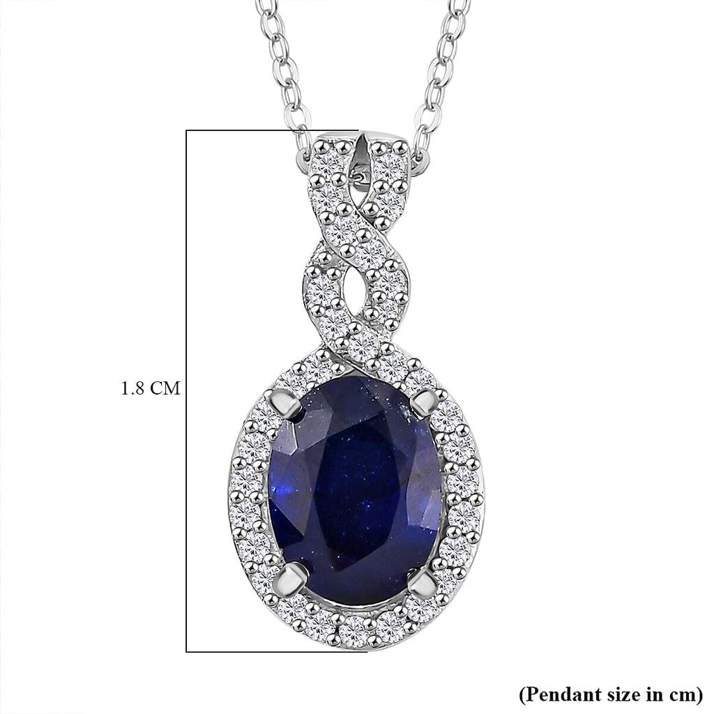Fissure Filled Blue Sapphire,  White Zircon Pendant with Chain (Size 20) in rhodium Sterling Silver 0.44 ct  1.990  Ct.