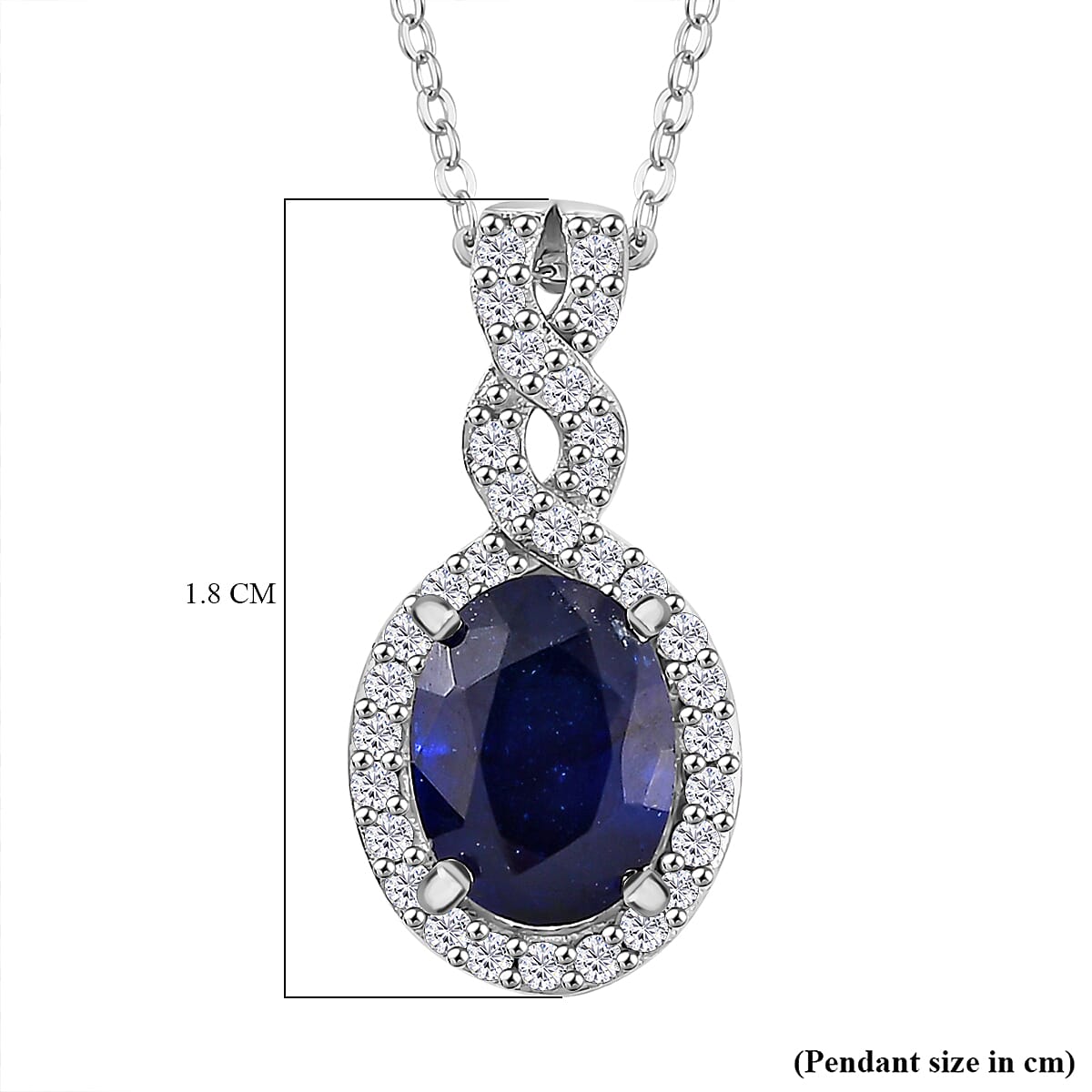Fissure Filled Blue Sapphire, White Zircon Halo Pendant with Chain (Size 20) in Rhodium Overlay Sterling Silver 4290792 5