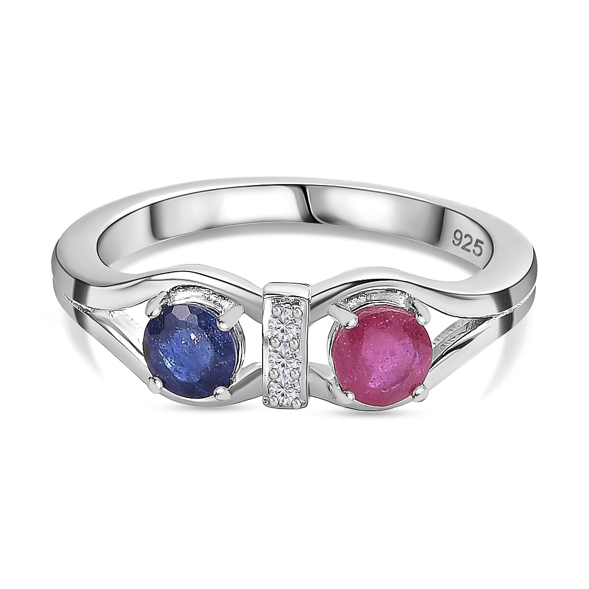 Fissure Filled Blue Sapphire , White Zircon Ring in Platinum Overlay Sterling Silver 7780119 0