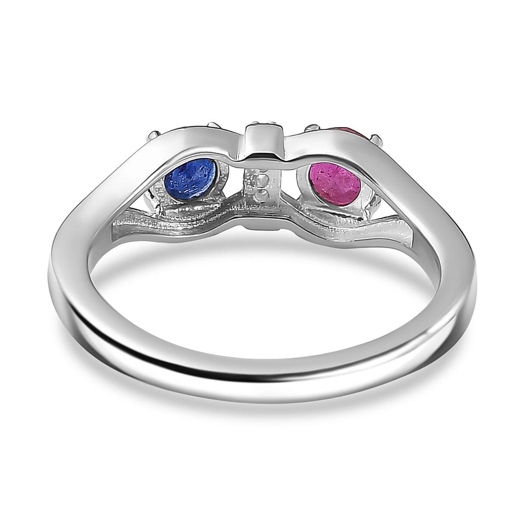 Fissure Filled Blue Sapphire ,  White Zircon  Solitaire Ring in Platinum Overlay Sterling Silver 0.90 ct  0.904  Ct.
