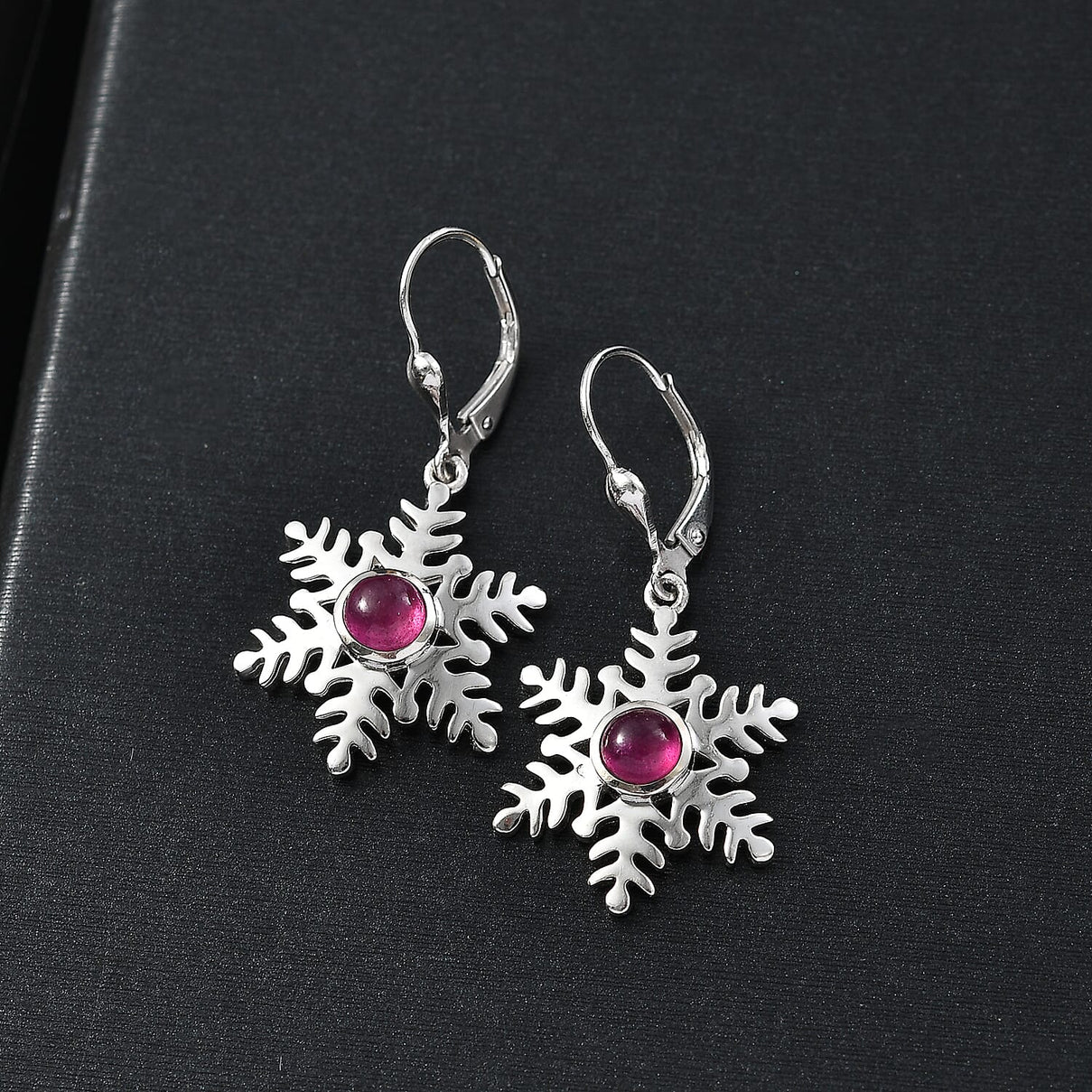 Ruby Solitaire Lever Back Earring in Rhodium Overlay Sterling Silver 1.83 Ct. 7986418 2