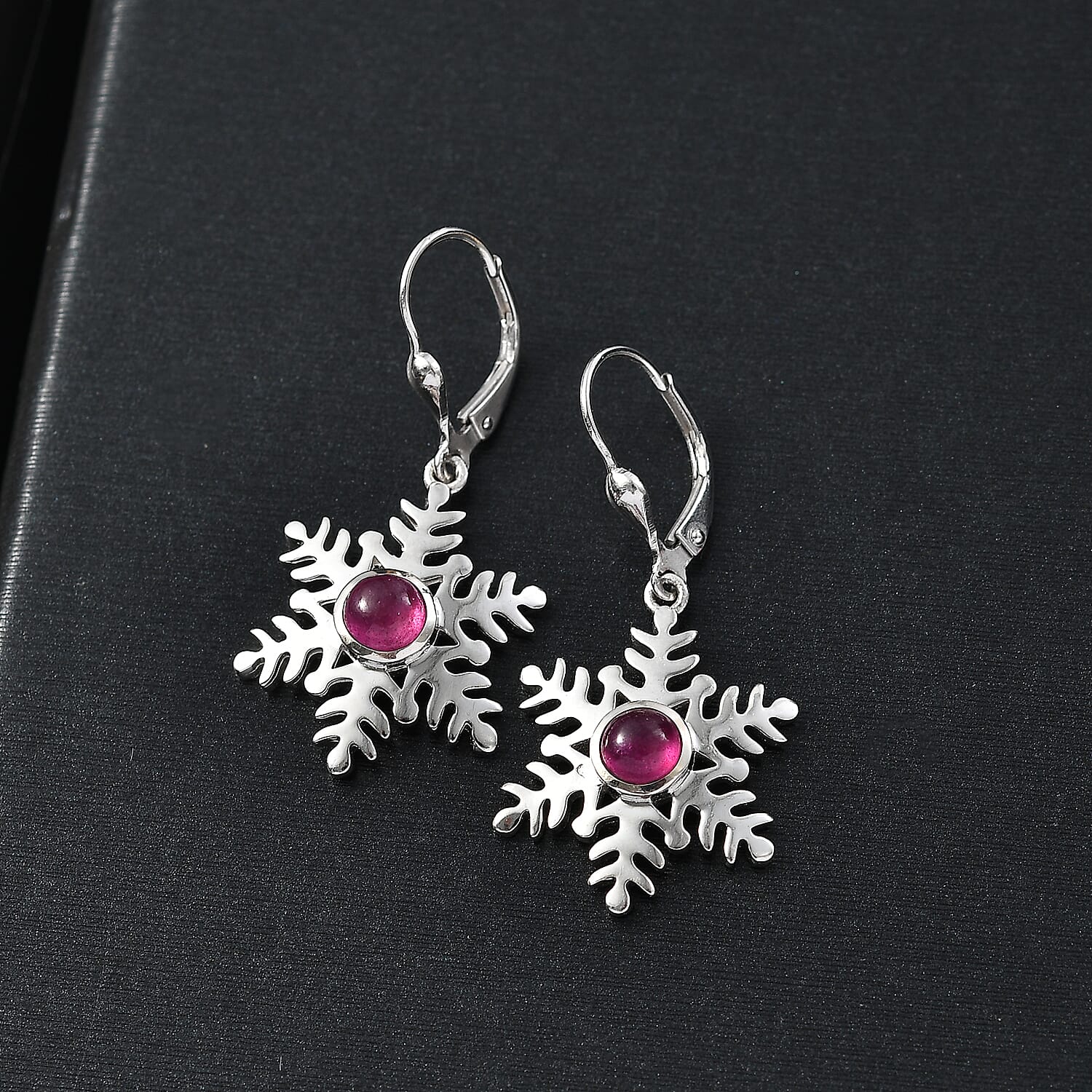 Ruby Solitaire Lever Back Earring in Rhodium Overlay Sterling Silver 1.83 Ct. 7986418 2