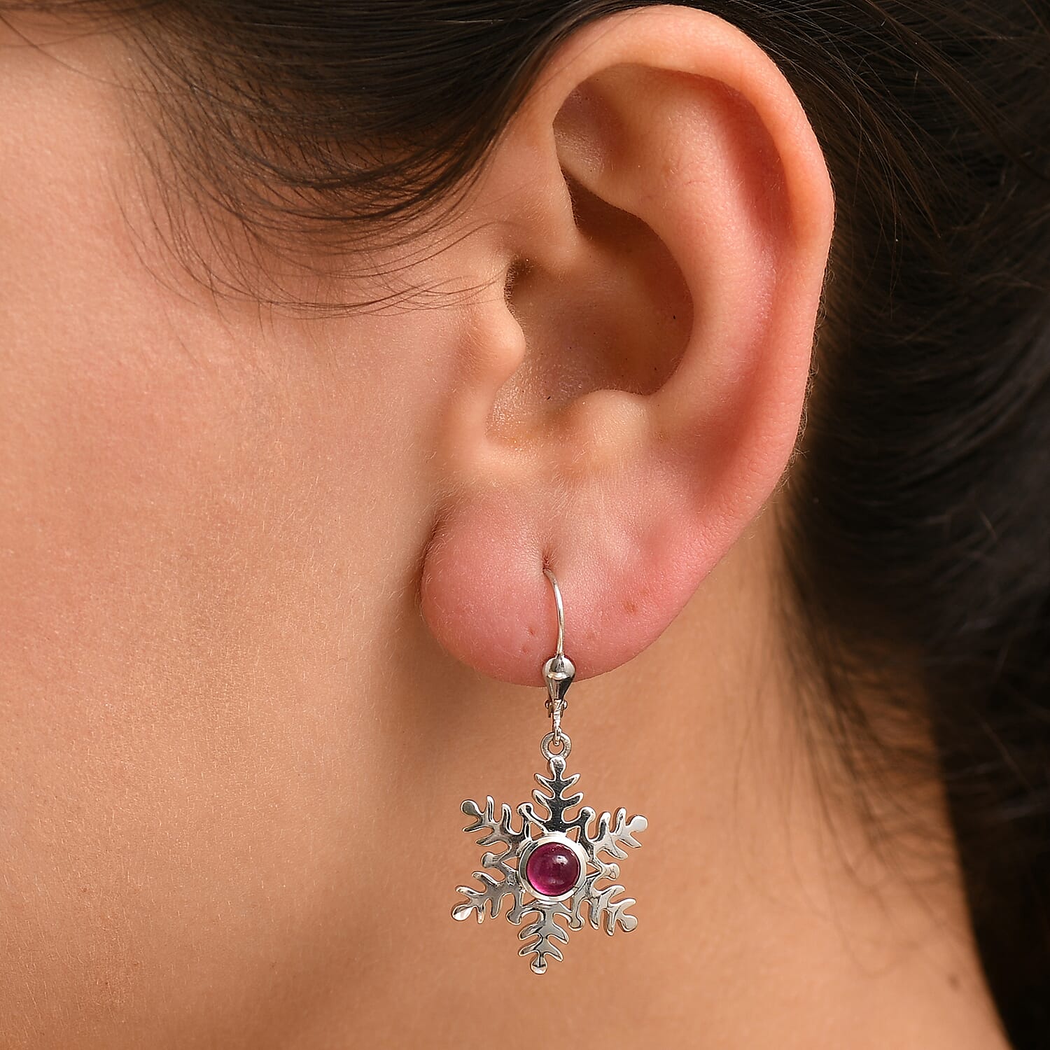 Ruby Solitaire Lever Back Earring in Rhodium Overlay Sterling Silver 1.83 Ct. 7986418 3