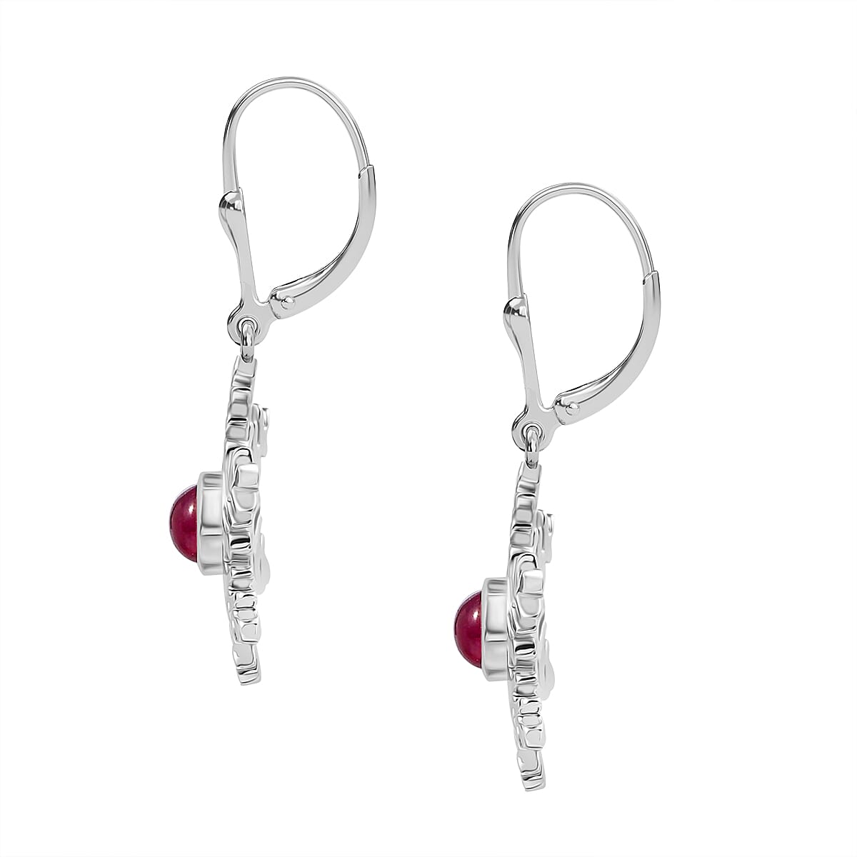 Ruby Solitaire Lever Back Earring in Rhodium Overlay Sterling Silver 1.83 Ct. 7986418 4