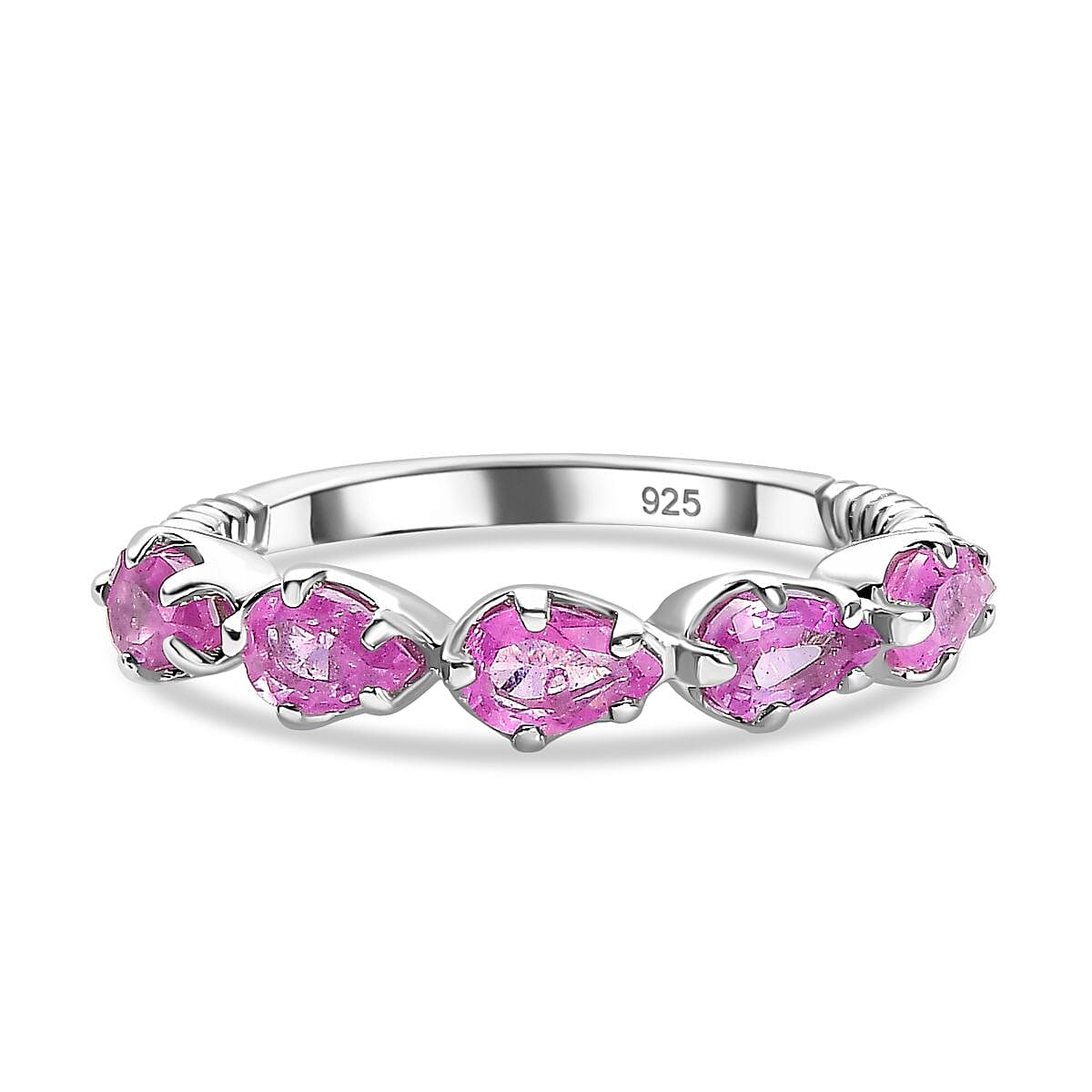 Fissure Filled Pink Sapphire 5-Stone Ring in Platinum Overlay Sterling Silver 1.54 Ct 7816514 0