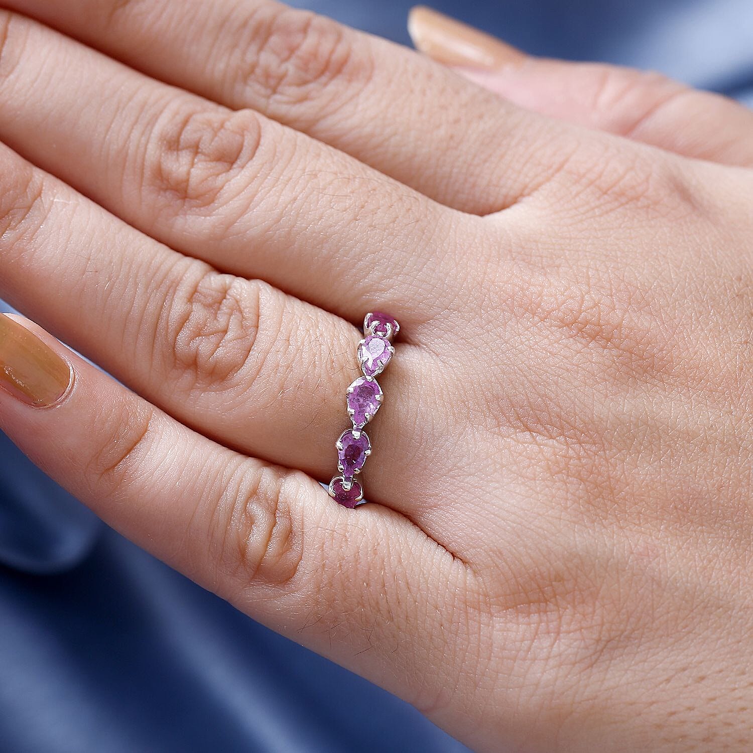 Fissure Filled Pink Sapphire 5-Stone Ring in Platinum Overlay Sterling Silver 1.54 Ct 7816514 3