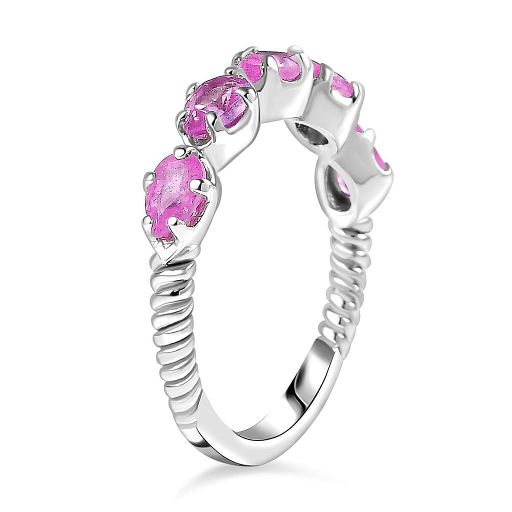 Pink Sapphire 5 Stone Ring in Platinum Overlay Sterling Silver 1.54 Ct