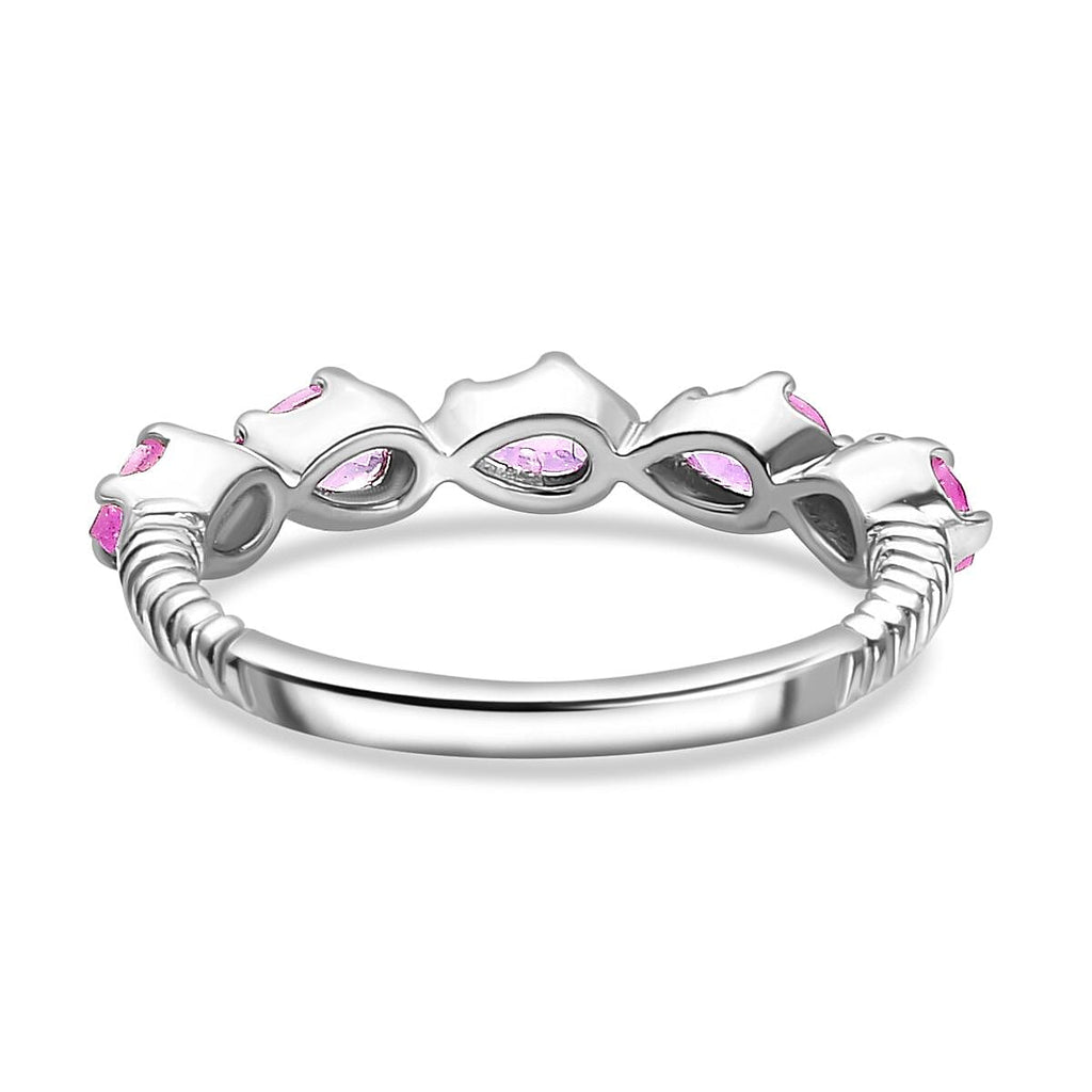 Pink Sapphire 5 Stone Ring in Platinum Overlay Sterling Silver 1.54 Ct