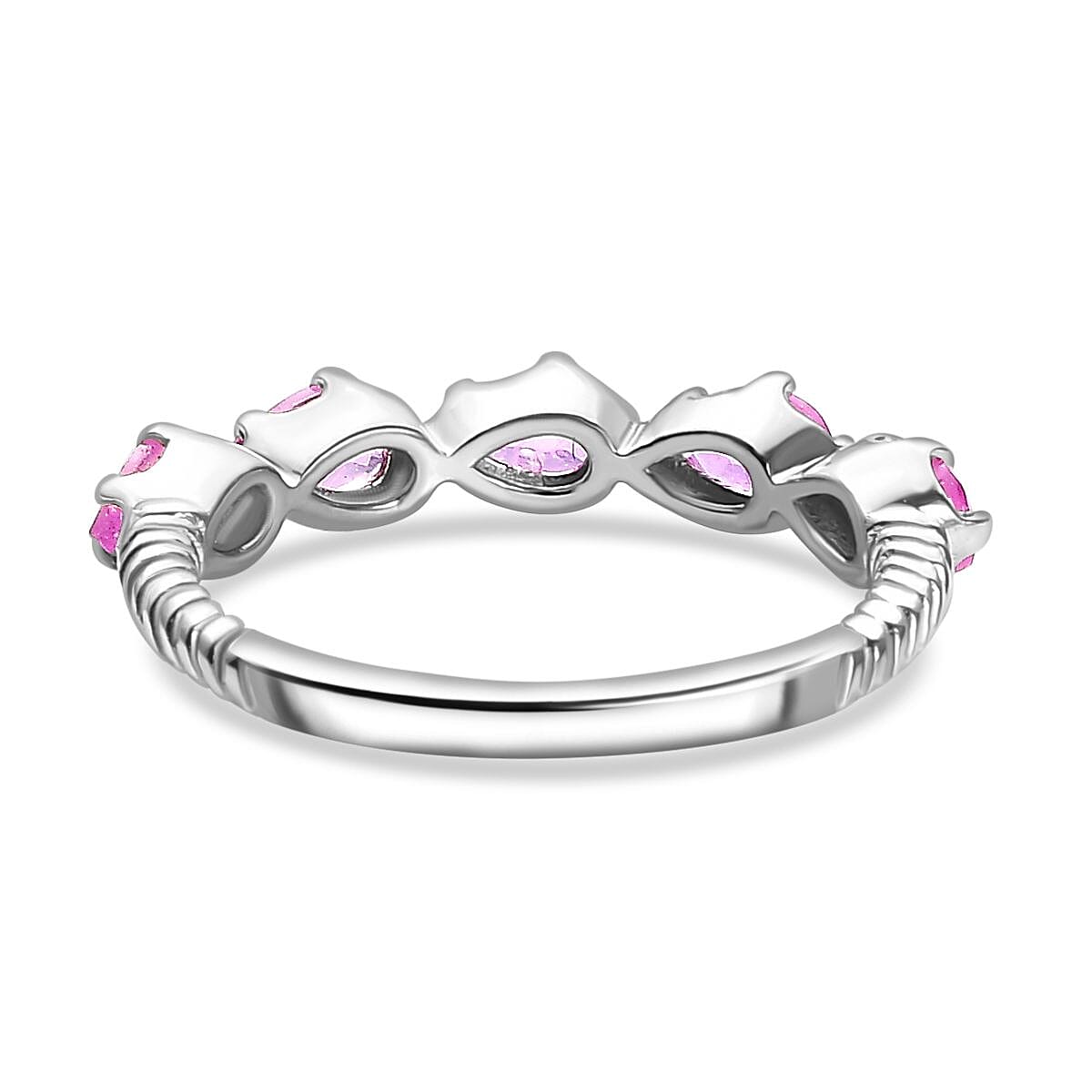Fissure Filled Pink Sapphire 5-Stone Ring in Platinum Overlay Sterling Silver 1.54 Ct 7816514 5