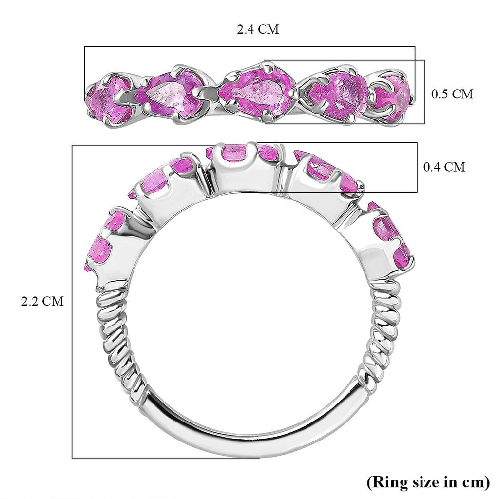 Pink Sapphire 5 Stone Ring in Platinum Overlay Sterling Silver 1.54 Ct