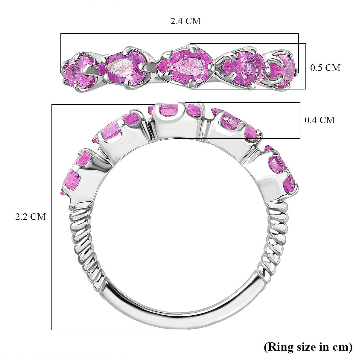 Fissure Filled Pink Sapphire 5-Stone Ring in Platinum Overlay Sterling Silver 1.54 Ct 7816514 6