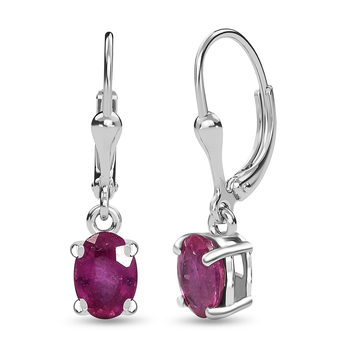 Fissure Filled Pink Sapphire Earring with Lever Back in Platinum Overlay Sterling Silver 2.14 Ct. 8100013 2