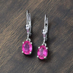 Fissure Filled Pink Sapphire Earring with Lever Back in Platinum Overlay Sterling Silver 2.14 Ct.