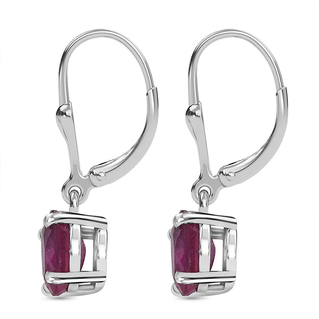 Fissure Filled Pink Sapphire Earring with Lever Back in Platinum Overlay Sterling Silver 2.14 Ct.