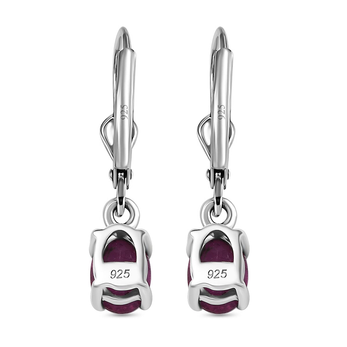 Fissure Filled Pink Sapphire Earring with Lever Back in Platinum Overlay Sterling Silver 2.14 Ct. 8100013 10