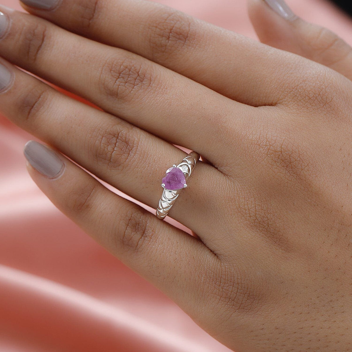 Pink Sapphire Heart Ring in Sterling Silver 1.00 Ct. 7236369 2